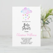 かわいい雲の雨レインボーウォーター色ベビーシャワー 招待状 (スタンド正面)