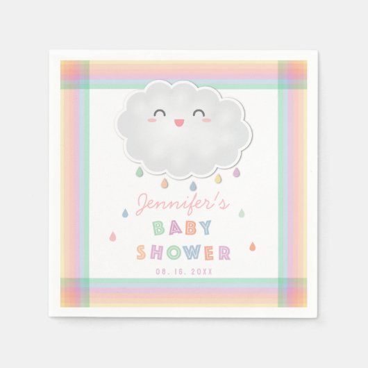 かわいい雲の雨粒男女兼用赤ちゃんシャワー スタンダードカクテルナプキン (正面)