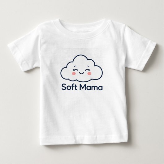 かわいい雲の「ソフトママ」ロゴデザイン ベビーTシャツ (正面)