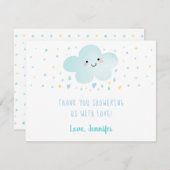 かわいい雲スターブルーベビーシャワー サンキューカード (正面/裏面)