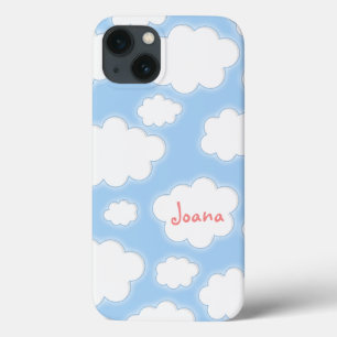 かわいい雲パターン青いピンクのパーソナライズな名前 iPhone 13ケース