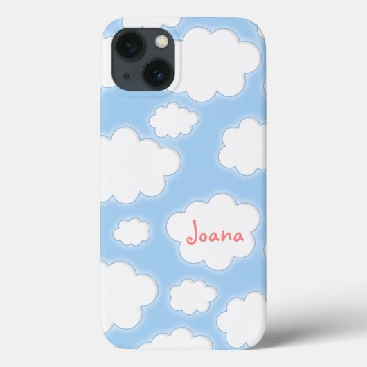 かわいい雲パターン青いピンクのパーソナライズな名前 Case-Mate iPhoneケース (裏面)