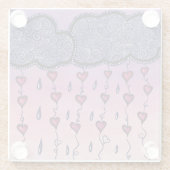 かわいい雲、ハート、雨滴 ガラスコースター (裏面)