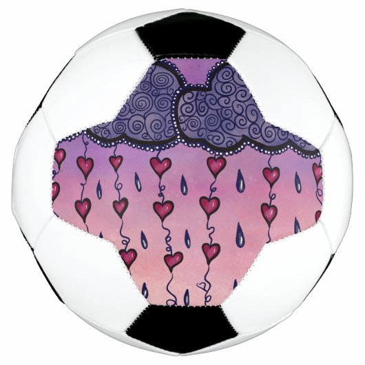 かわいい雲、ハート、雨滴 サッカーボール (正面)