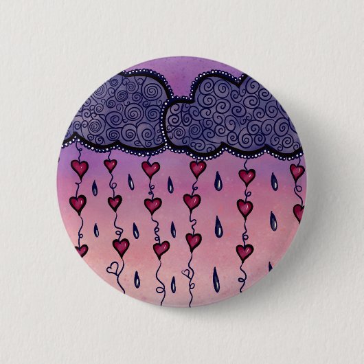 かわいい雲、ハート、雨滴 缶バッジ (正面)
