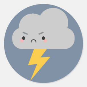 かわいい雷及び稲妻の雲 ラウンドシール