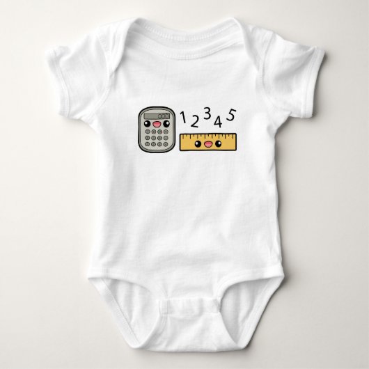 かわいい電卓と数字付き定規 ベビーボディスーツ (正面)