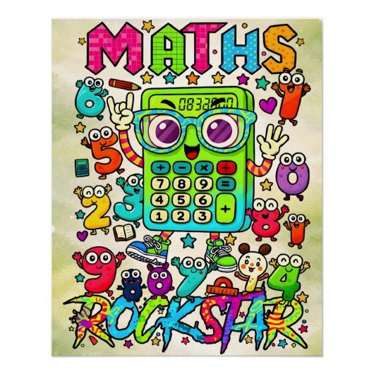 かわいい電卓デザインの数学ロックスタア ポスター (正面)