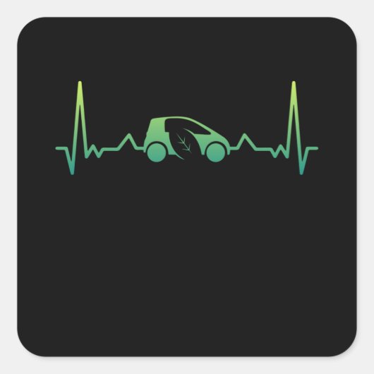 かわいい電気自動車のハートビートギフトEV スクエアシール (正面)