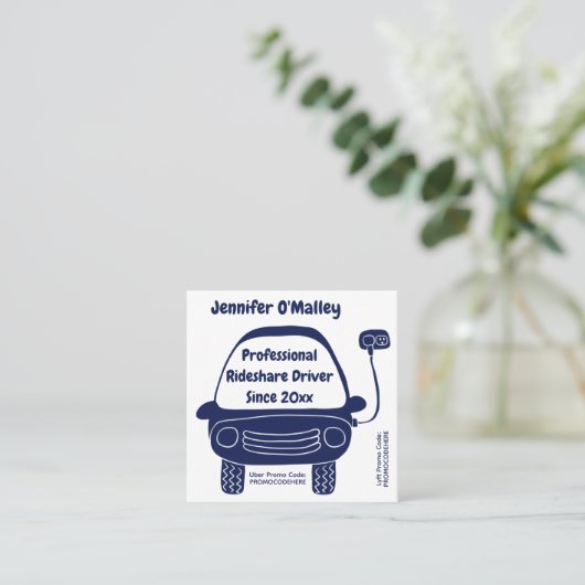 かわいい電気自動車のリデシェアドライバープロモーションコード スクエア名刺 (スタンド正面)