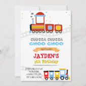 かわいい電車のテーマ誕生日シャワー 招待状 (正面)