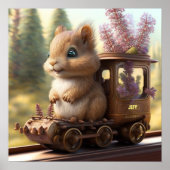 かわいい電車のリス 絵画 育児室 ポスター (正面)