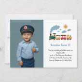 かわいい電車の写真 子供の誕生日パーティー 招待状 (正面)