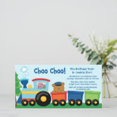 かわいい電車の誕生日パーティーの招待のフォトカード (スタンド正面)