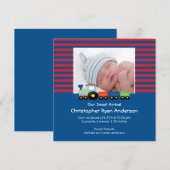 かわいい電車の赤ちゃん男の子の写真お知らせカード 案内状 (正面/裏面)