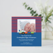 かわいい電車の赤ちゃん男の子の写真お知らせ 案内状 (スタンド正面)