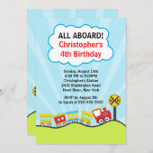 かわいい電車誕生日パーティーの招待 招待状 (正面/裏面)