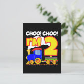 かわいい電車 カラフル 2歳の誕生日 チュー チュー 私は2歳 ポストカード (スタンド正面)