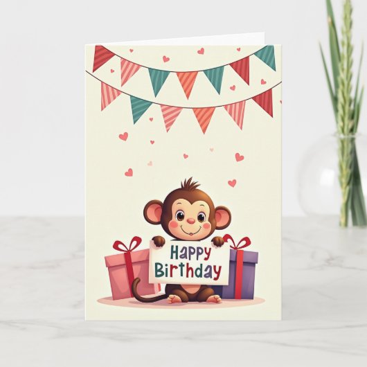 かわいい霊長類の誕生日カード カード (正面)