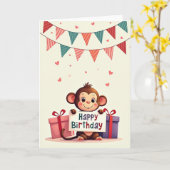 かわいい霊長類の誕生日カード カード (黄色い花)