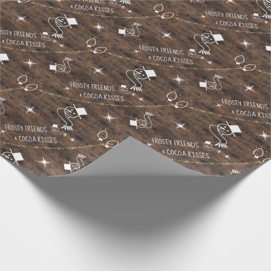かわいい霜の降りた友達とクリスマスライトパターン ラッピングペーパー (角)