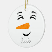 かわいい霜の降りた雪だるま笑顔顔 セラミックオーナメント (左)