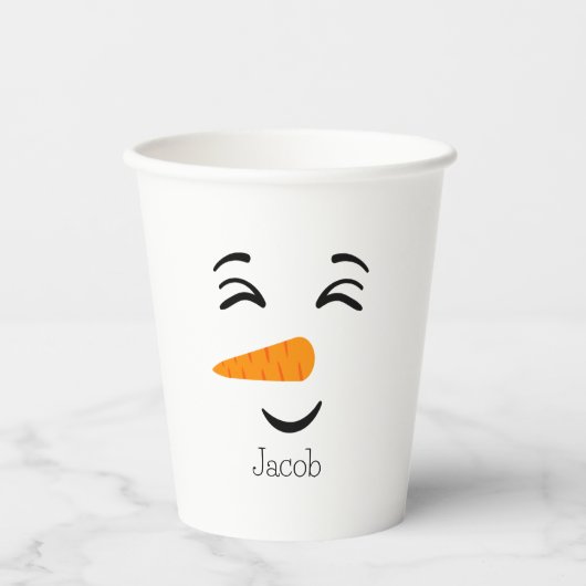 かわいい霜の降りた雪だるま笑顔顔 紙コップ (正面)