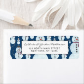 かわいい霜の降りた青い雪だるま水彩柄 ラベル (インサイチュ)