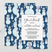 かわいい霜の青い雪だるまの水彩パターン 招待状 (正面/裏面)