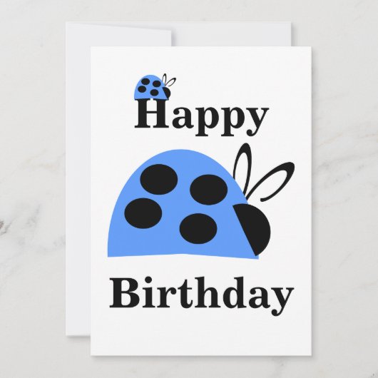 かわいい青いてんとう虫の誕生日カード (正面)