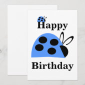 かわいい青いてんとう虫の誕生日カード (正面/裏面)