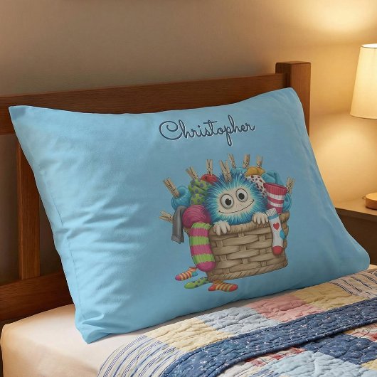 かわいい青いふわふわソックスモンスター子供デザイン 枕カバー