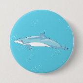 かわいい青いイルカの海のイラスト 缶バッジ (正面)
