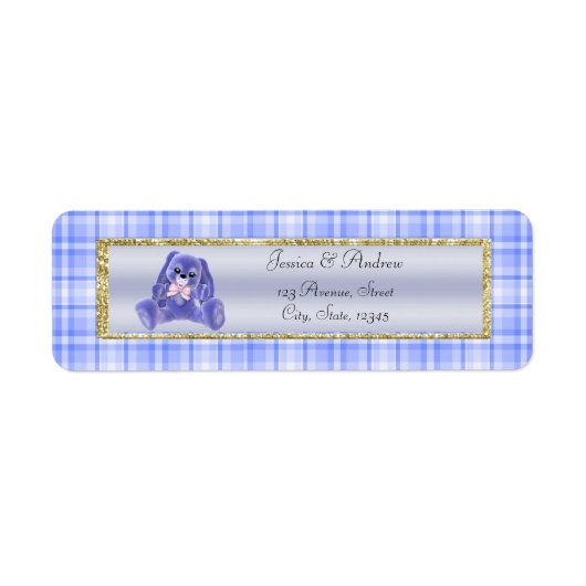 かわいい青いウサギのベビーシャワー ラベル (正面)