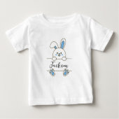 かわいい青いウサギの男の子の1歳の誕生日 ベビーTシャツ (正面)