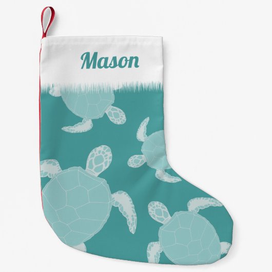 かわいい青いウミガメ スモールクリスマスストッキング (正面)