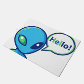 かわいい青いエイリアンが挨拶 ドアマット (アングル)
