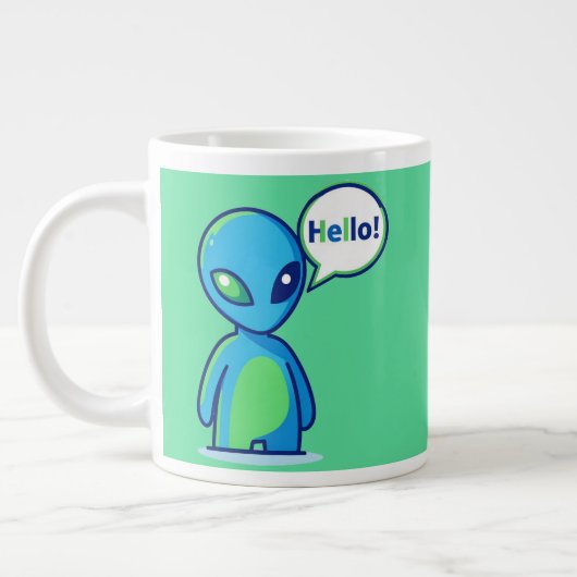 かわいい青いエイリアンの挨拶 ジャンボコーヒーマグカップ (左)