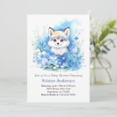 かわいい青いオオカミ　ファンタジーな森の少年　ベイビーシャワー 招待状 (スタンド正面)