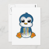 かわいい青いオレンジのペンギン ポストカード (正面/裏面)