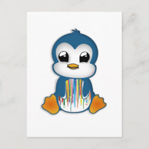 かわいい青いオレンジのペンギン ポストカード