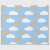 かわいい青いオレンジ色の太陽の光と雲の空 ラッピングペーパー (フラット)