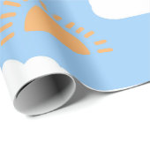 かわいい青いオレンジ色の太陽の光と雲の空 ラッピングペーパー (ロールコーナー)