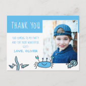 かわいい青いカニの海の生き物男子写真誕生日 ポストカード (正面)