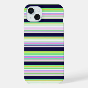 かわいい青いカラフルストライプ iPhone 15 PLUSケース