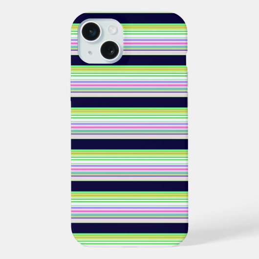かわいい青いカラフルストライプ iPhoneケース (裏面)