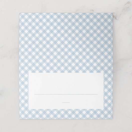 かわいい青いギンガムチェックシンプル男の子の赤ちゃんシャワー プレイスカード (外部開封)