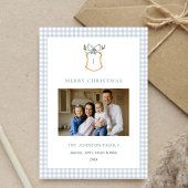 かわいい青いギンガムプレイドクリモノグラムのスマス シーズンカード