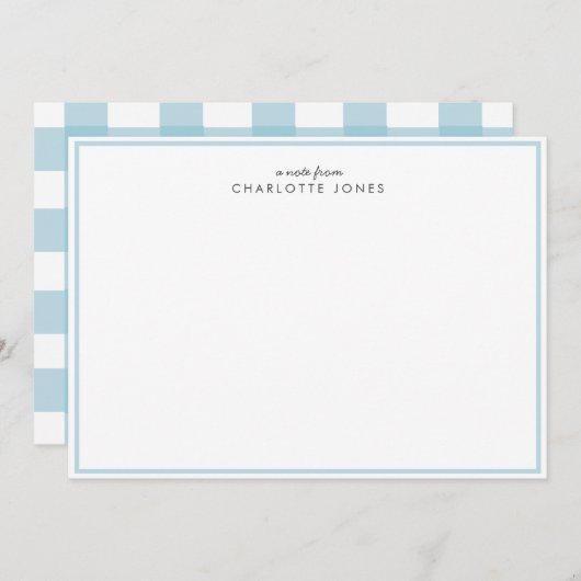 かわいい青いギンガムヴィシーのチェックパターン文房具 ノートカード (正面/裏面)