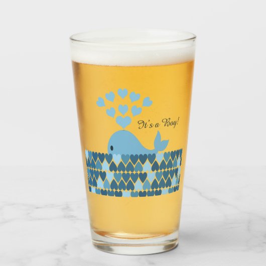 かわいい青いクジラとハート タンブラーグラス (ドリンク正面)